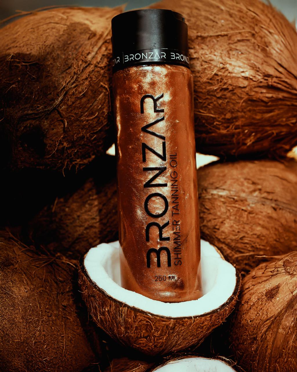 Bronzar Shimmer Tanning Oil 250ml – Self Tanner with Natural Oils, Includes Holographic Zipper Pouch