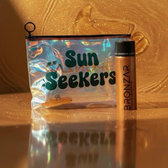 Bronzar Shimmer Tanning Oil 250ml – Self Tanner with Natural Oils, Includes Holographic Zipper Pouch